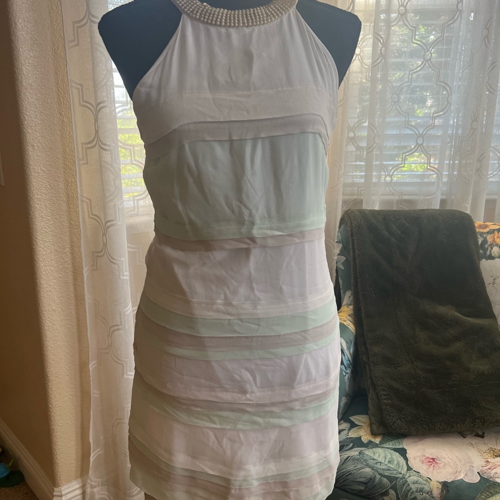 Guess by Marciano White Halter Tiered Sheath Dress